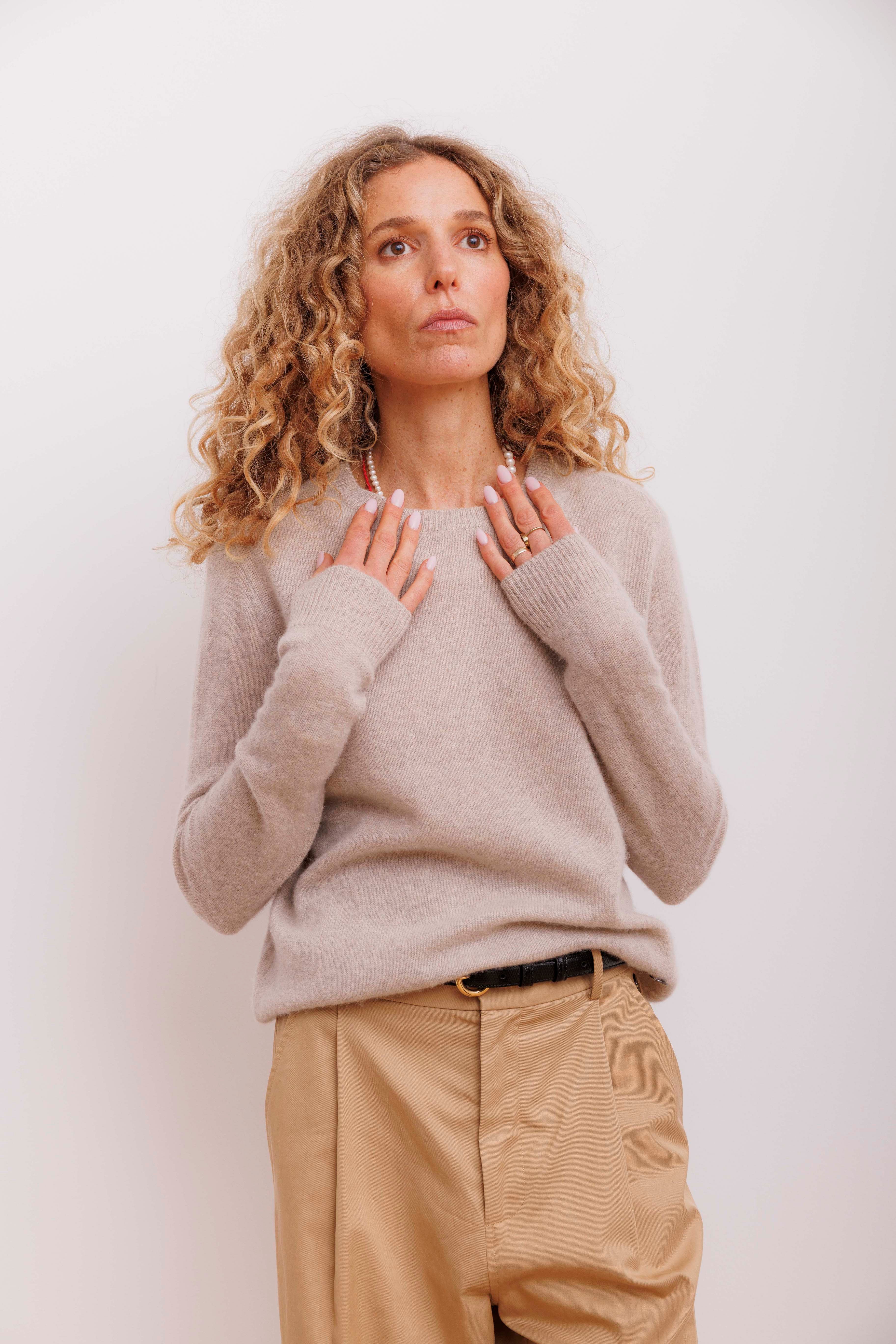 Beta Studios Abbie O-neck Basic Cashmere Tops Sand Melange